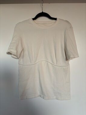 Cream Short Sleeve Ribbed Tee